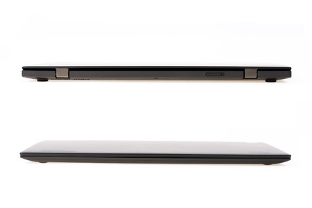 Black laptop isolate on over white backgroundの写真素材
