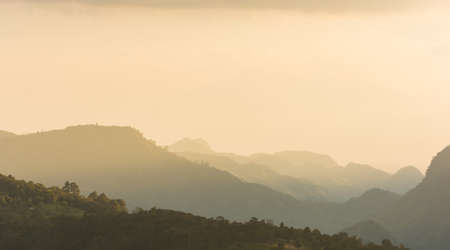 Sunset in the mountains at Doi Ang Khang of Thailandの写真素材