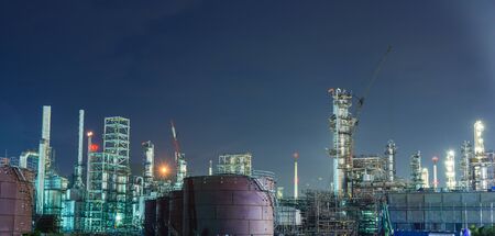 Oil petrochemical industrial plant at night of Thailandの写真素材