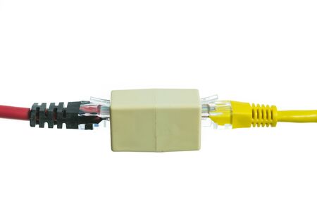 Network cable with RJ45 isolate on over white backgroundの写真素材