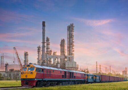 Industrial plant power station and train on the sun lightのeditorial素材