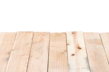 Wooden table texture isolated on white backgroundの写真素材