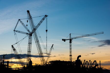 silhouette construction Industry oil rig refinery working site, asia in Thailandの写真素材