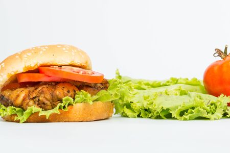 Classic Big hamburger isolate on over white backgroundの写真素材