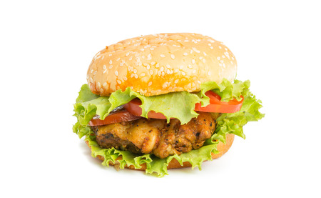 Classic Big hamburger isolate on over white backgroundの写真素材