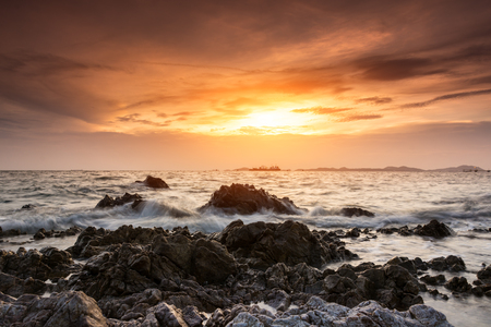 Tropical beach beautiful sunset at Sea, asia of Thailandの写真素材