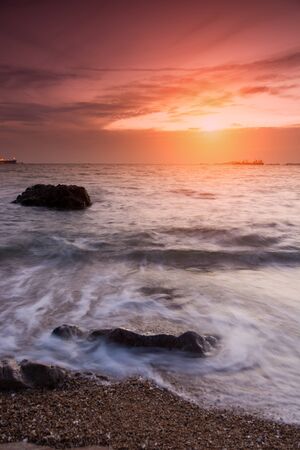 Tropical beach beautiful sunset at Sea, asia of Thailandの写真素材