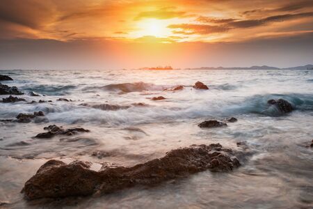 Tropical beach beautiful sunset at Sea, asia of Thailandの写真素材