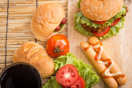 Classic Big hamburger on a wooden background