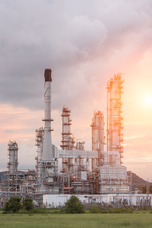 Oil Refinery factory in the morning and Sunrise, Petroleum, petrochemical plantの写真素材