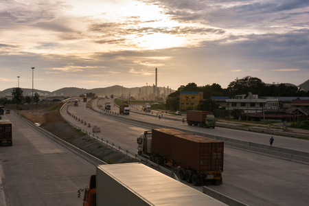 Truck Trailers container on road speed and deliveryの写真素材