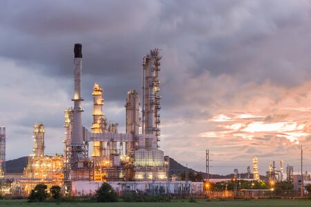 Oil Refinery factory in the morning and Sunrise, Petroleum, petrochemical plantの写真素材