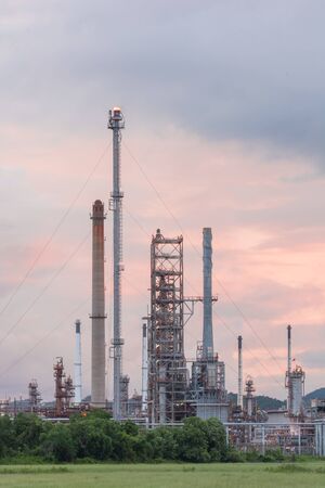 Oil Refinery factory in morning sunrise, Petroleum, petrochemical plantの写真素材