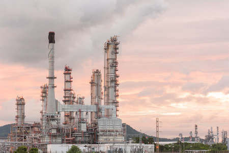 Oil Refinery factory in morning sunrise, Petroleum, petrochemical plantの写真素材
