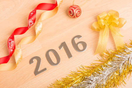 New year decoration, Closeup on 2016 on wooden background