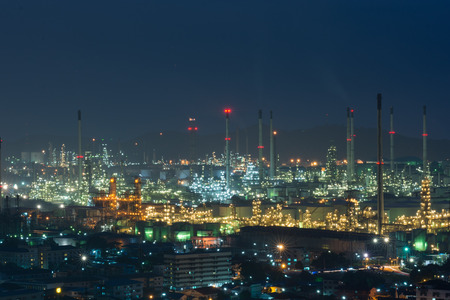 asia petrochemical industrial plant at night and blue skyの写真素材