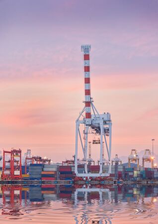 Cargo ship in Trade Port , Container loading Shipping by crane, Logistics , Transportation Systemsの写真素材