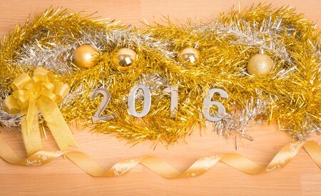 New year decoration, Closeup on 2016 on wooden backgroundの写真素材
