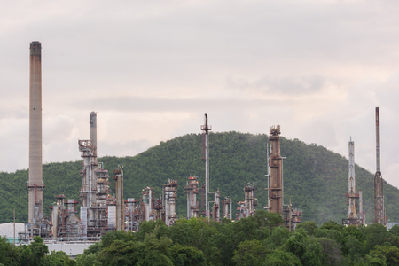 Oil Refinery factory in morning sunrise, Petroleum, petrochemical plantの写真素材