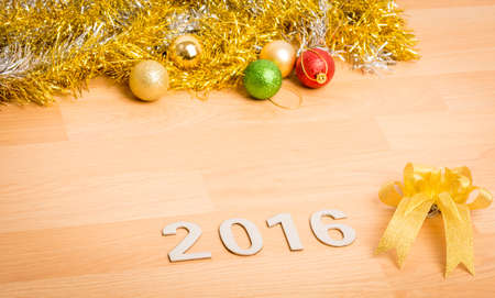 New year decoration, Closeup on 2016 on wooden backgroundの写真素材