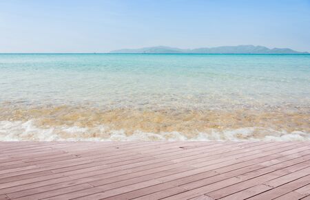 Beach Scene With Wooden Floor background can put or montage your productsの写真素材