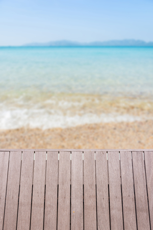 Beach Scene With Wooden Floor background can put or montage your productsの写真素材