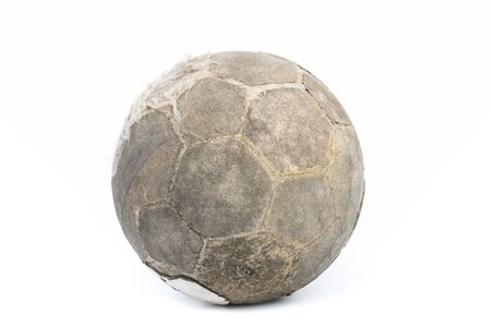 Very old ball for soccer Isolated on over white backgroundの写真素材