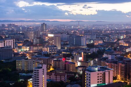 Building and skyscrapers in twilight sunrise time in Pattaya,Thailand.の写真素材