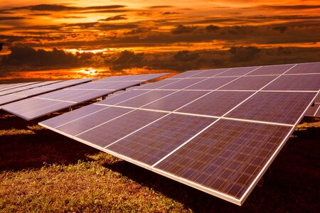 Solar energy with sunset , Clean energy , Natural energyの写真素材