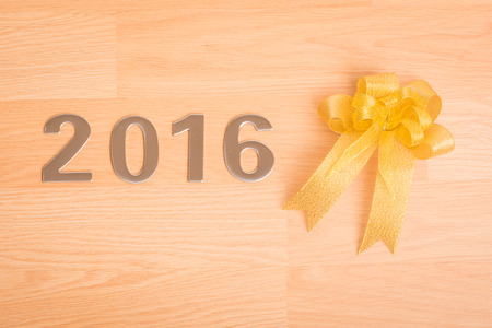 New year decoration, Closeup on 2016 on wooden backgroundの写真素材