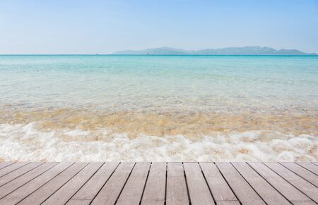 Beach Scene With Wooden Floor background can put or montage your productsの写真素材