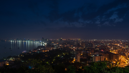 Building and skyscrapers in twilight time sunrise at Pattaya of Thailandの写真素材