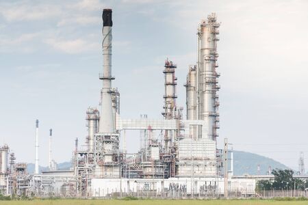 oil refinery plant power station and blue skyの写真素材