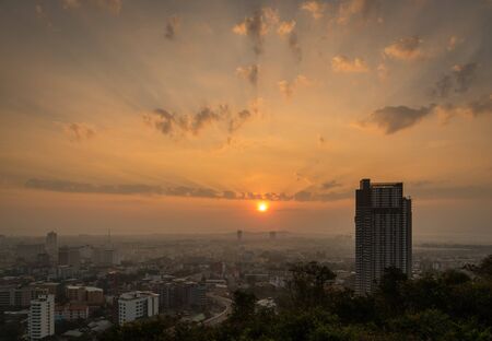 Building and skyscrapers in twilight time sunrise at Pattaya of Thailandの写真素材