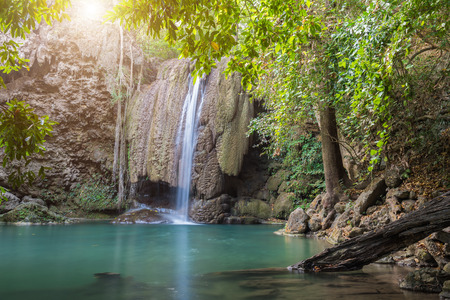 Waterfall erawan with rock Kanchanaburi of Thailand