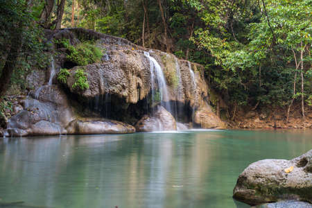 Waterfall erawan with rock Kanchanaburi of Thailandの写真素材