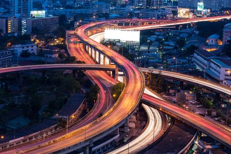 Bangkok Expressway top view at twilight time, Thailandの写真素材