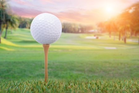 Golf ball in field on the green grassの写真素材