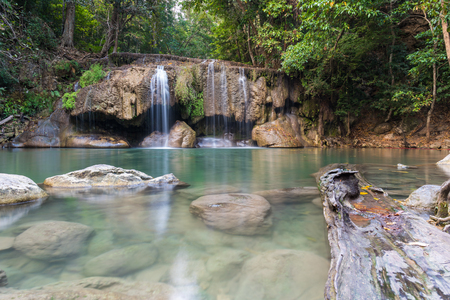 Waterfall erawan with rock Kanchanaburi of Thailandの写真素材