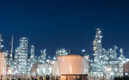 Oil refinery gas industry plant of petroleum industry production at sunsetの写真素材