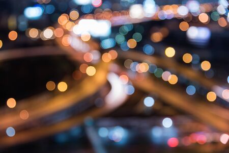 Bokeh On Expressway traffic top view at twilight timeの写真素材
