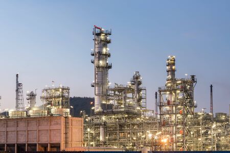 Oil Industry Refinery factory at twilight, petrochemical, Petroleum plantの写真素材