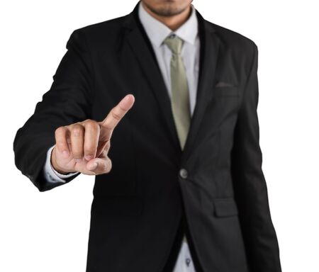 Business man pointing finger soft focus isolate on white backgroundの写真素材