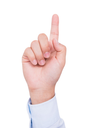 Business man front hand with the index finger pointing up isolate on white backgroundの写真素材