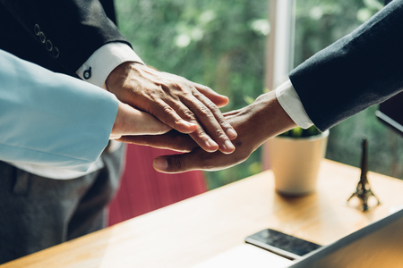 Business group teamwork success coordination hands in officeの写真素材