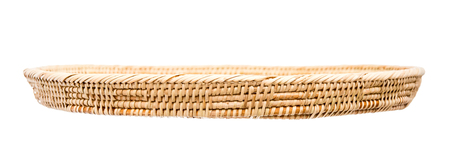 Wood basket wicker wooden in handmade front view isolate on over white backgroundの写真素材
