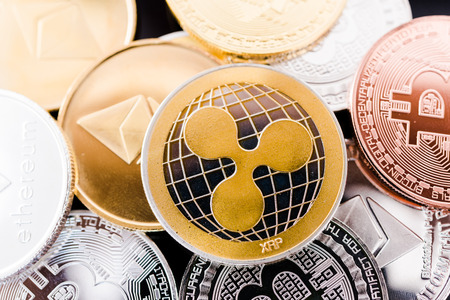 Metal coins XRP digital cryptocurrency business finance money market setの写真素材