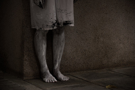 Horror woman ghost creepy stand see only 2 legs, halloween day conceptの写真素材