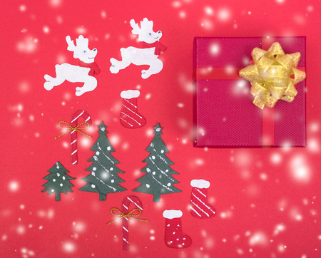 Decoration design in christmas holiday on red backgroundの写真素材