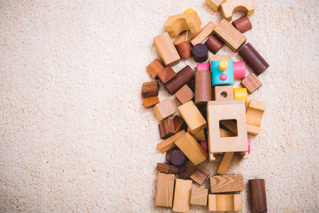 Building playing toy blocks wood for baby education with copy spaceの写真素材